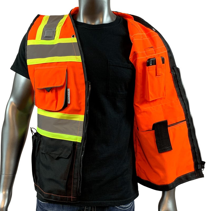 REXZUS (C Vest For Mens Black Series Safety Vest With Zipper and Utility Pockets Premium Black Series Surveyors Vest (Medium, Orange/Black) - Image 4